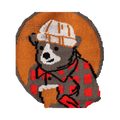 Close-up detail shot of the lumberjack bear design on the socks.