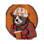Close-up detail shot of the lumberjack bear design on the socks.