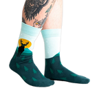 Lifestyle shot of a person wearing the Star Buck socks, showcasing the socks' design and fit.