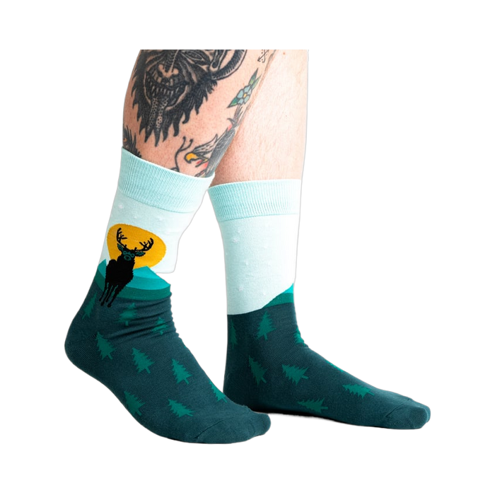 Lifestyle shot of a person wearing the Star Buck socks, showcasing the socks' design and fit.