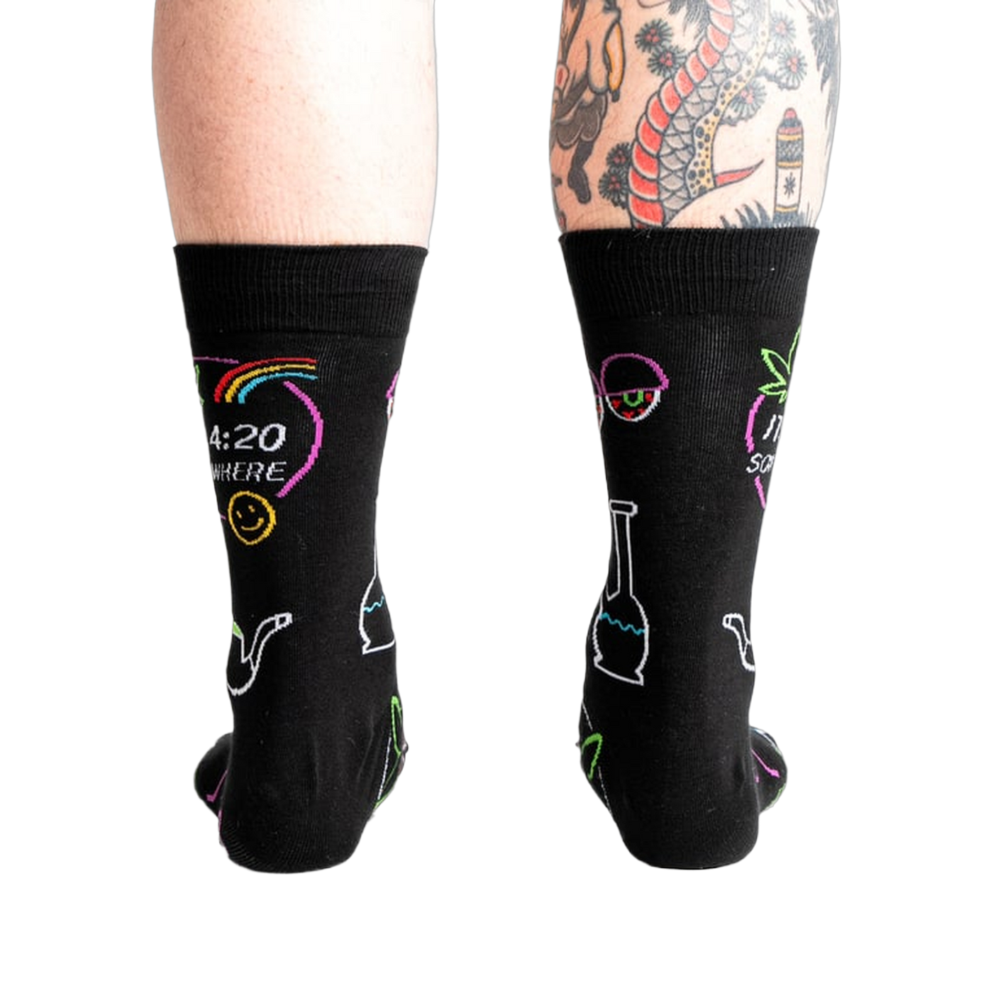 Rear view of the socks, showcasing the full design on both socks.