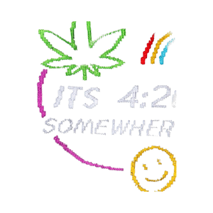 Close-up detail shot of the 'It's 4:20 Somewhere' text and graphics on the socks.