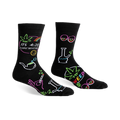 Black crew socks with a fun, colorful design featuring cannabis leaves, bongs, and the phrase 'It's 4:20 Somewhere'.