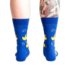 Back view of the Rubber Duckie socks, highlighting the all-over print on the back of the socks.