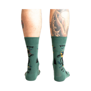 Back view of the Krampus socks, showcasing the design on both sides.