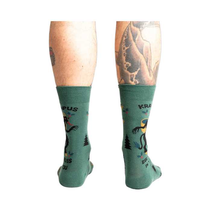 Back view of the Krampus socks, showcasing the design on both sides.