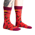 Lifestyle shot showing the 'Jolly Rancher' socks on a model's legs, showcasing the fit and overall look.