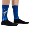 Lifestyle shot showing 'Stand Tall' socks on a person's legs.