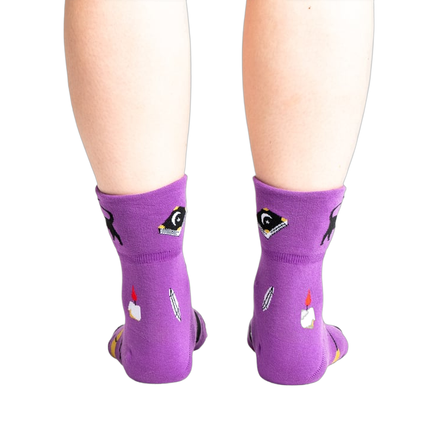 Back view of socks showing the design details on the heel.