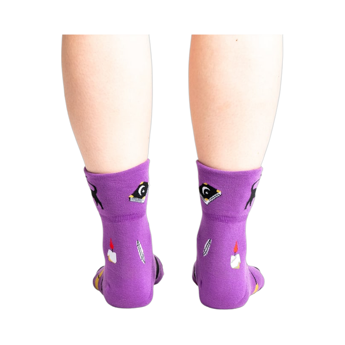 Back view of socks showing the design details on the heel.