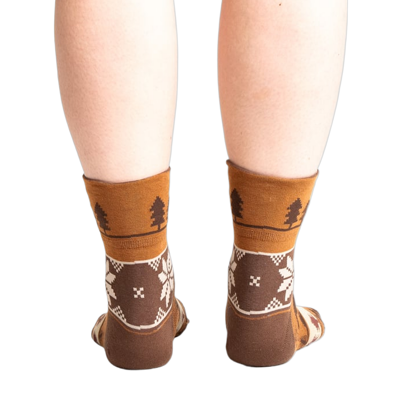 Back view of the Bigfoot Lebowski socks on a model.