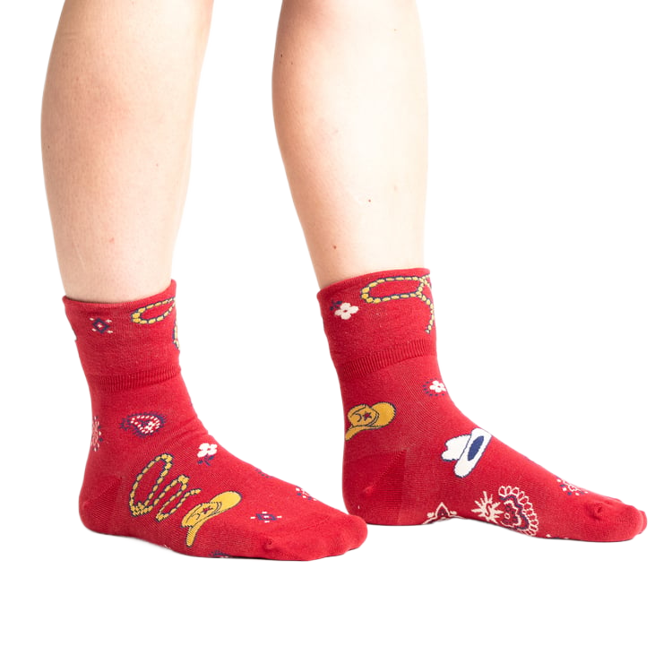 Another lifestyle shot, showing the socks from the front and slightly angled.
