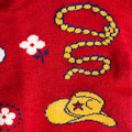 Close-up detail shot of the sock fabric, focusing on the lasso and hat design.