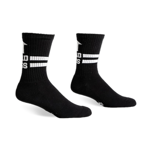 Flat lay of the white Bad Ass Athletic Ribbed socks.