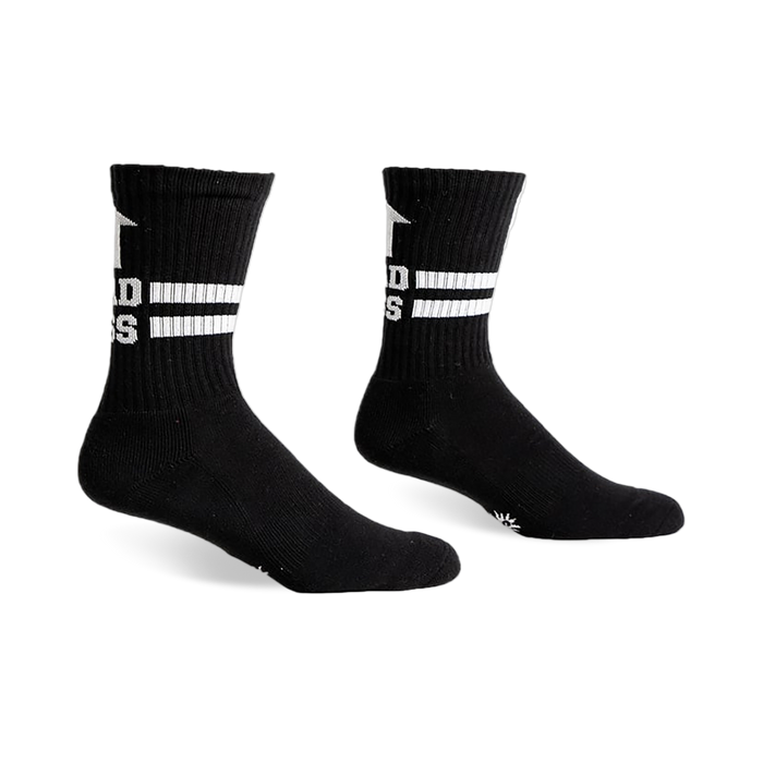 Flat lay of the white Bad Ass Athletic Ribbed socks.