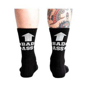 Pair of black ribbed athletic socks with white 