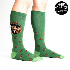 Lifestyle photo showcasing the 'S'more Where That Came From' socks on a person's legs, highlighting their fit and design.