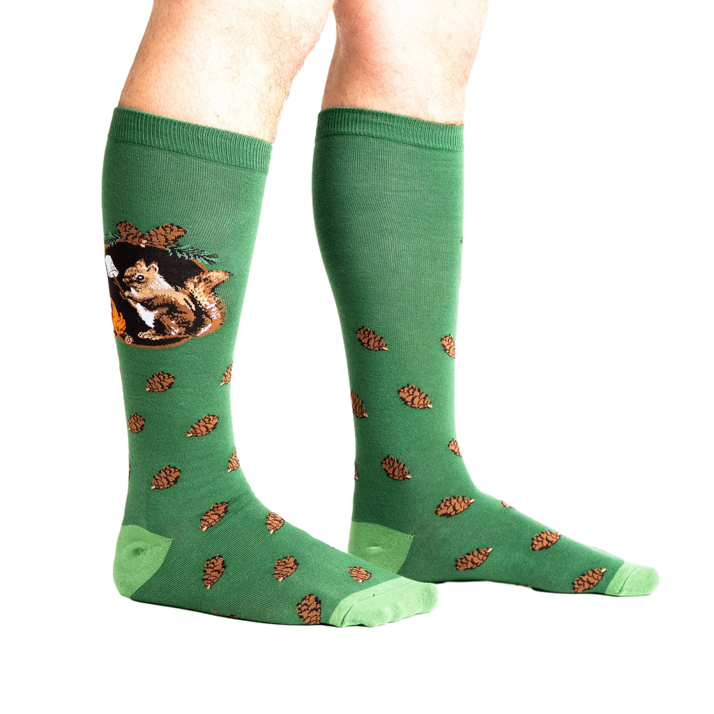 Lifestyle photo showcasing the 'S'more Where That Came From' socks on a person's legs, highlighting their fit and design.