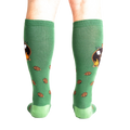 Rear view of a person wearing the 'S'more Where That Came From' knee-high socks, showing the full design on both socks.