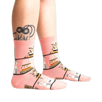 Lifestyle shot of 'A Novel Idea' socks on a person's legs, showing how the socks look when worn.