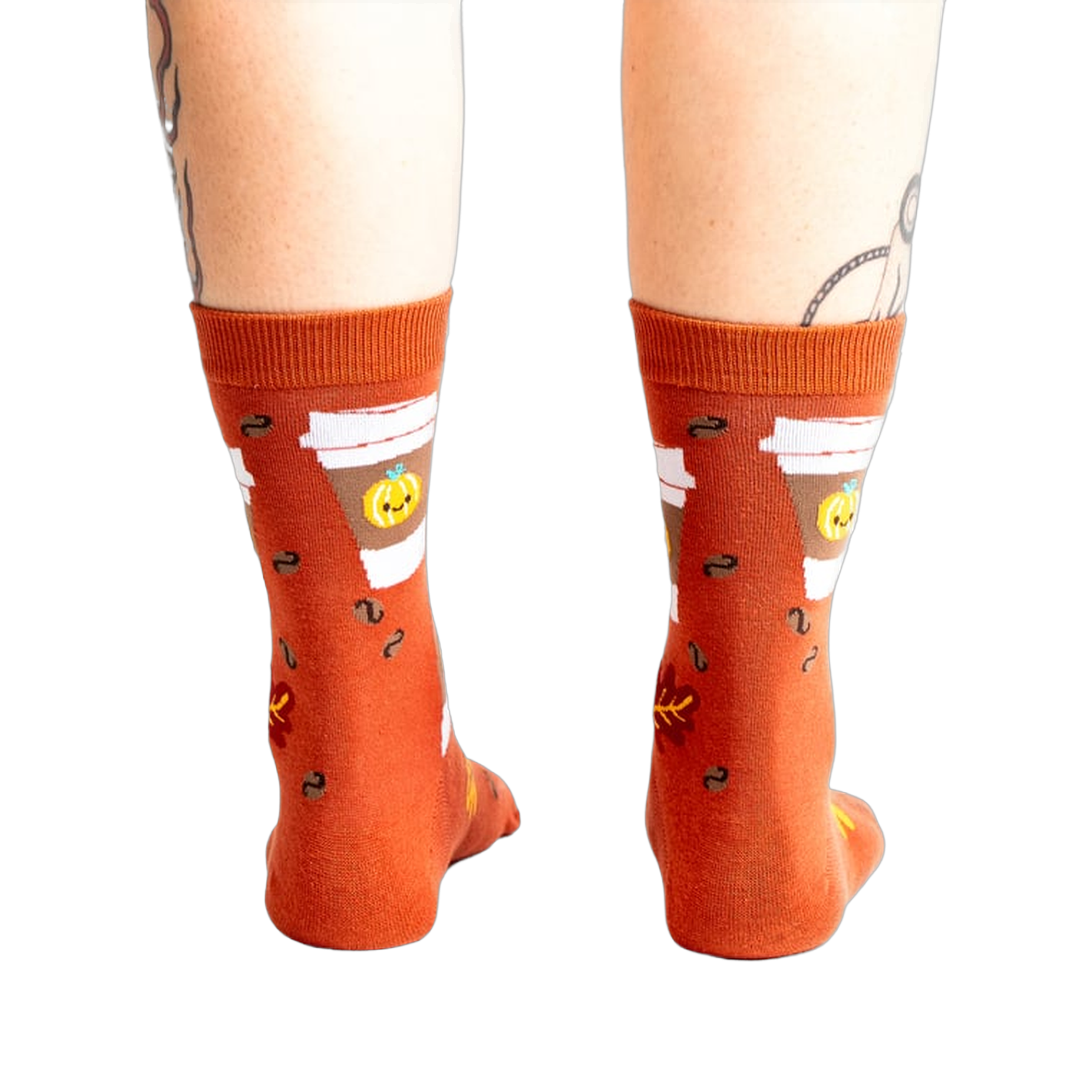 Back view of the PSL socks on a model's legs, highlighting the full design.