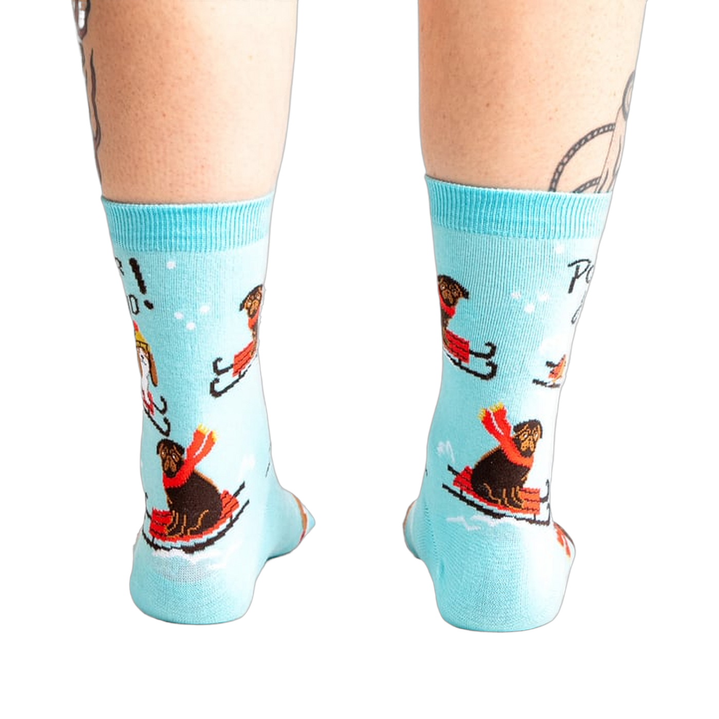 Back view of Powder Hound socks on a person's legs.