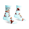 Crew socks in light blue featuring dogs sledding and the text 'Powder Hound'.