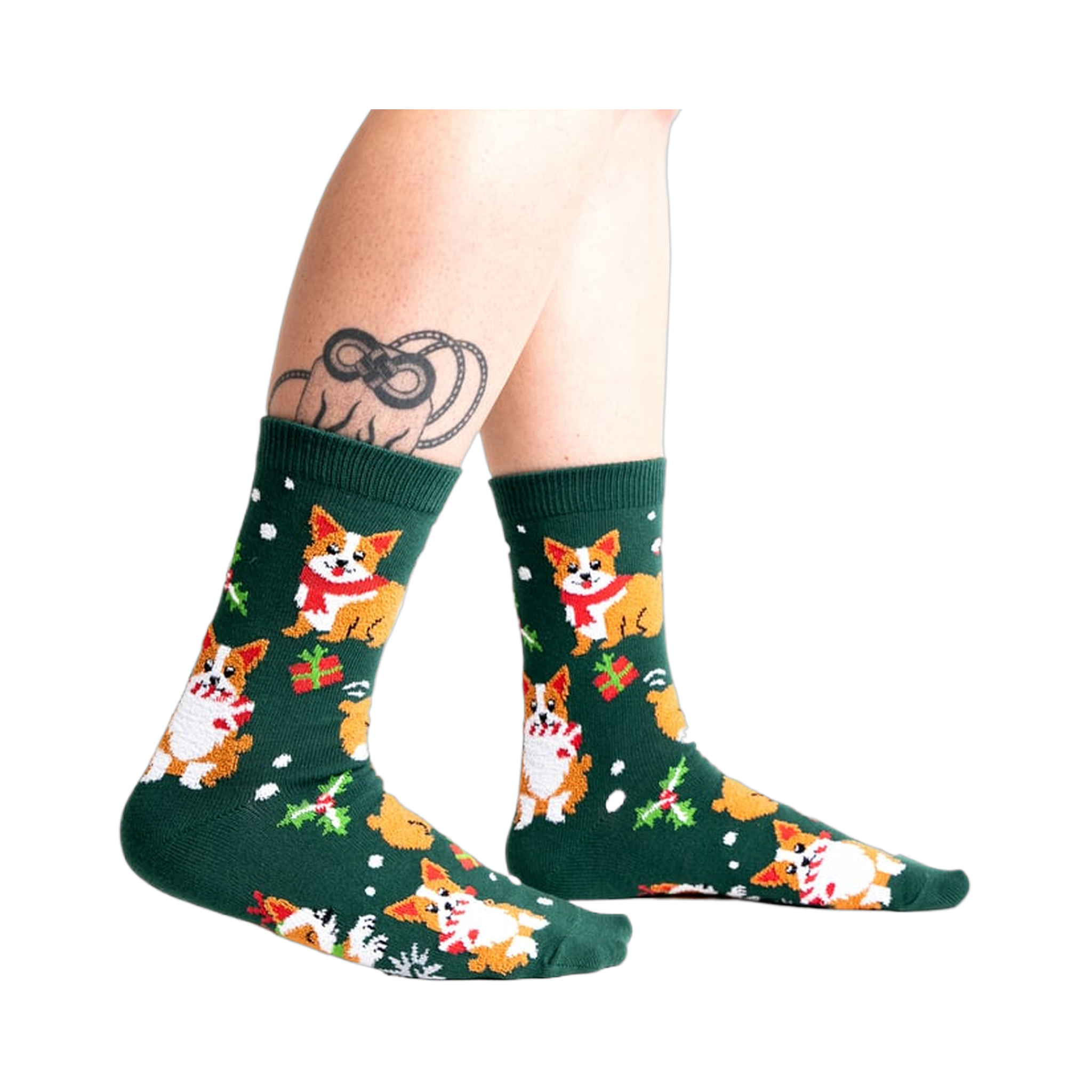 Lifestyle shot showing the socks on a person's legs.