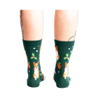 Back view of the socks on a person's legs.