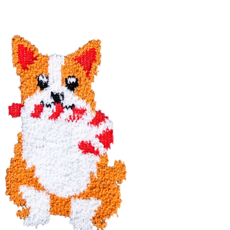 Close-up of the sock fabric, showcasing the texture and details of the corgi design.
