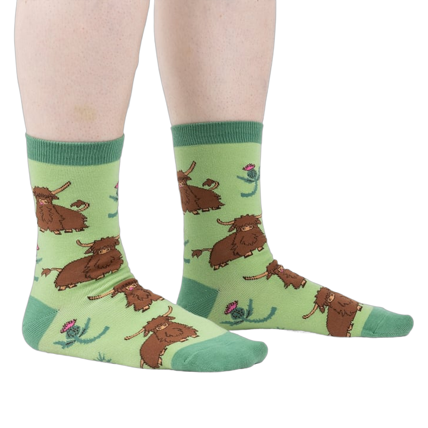 Lifestyle shot showing the socks on a person's legs, highlighting the fit and feel.