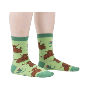 Lifestyle shot showing the socks on a person's legs, highlighting the fit and feel.