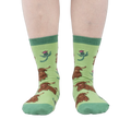 Front view of the socks on a person's feet, showcasing the overall design and color combination.