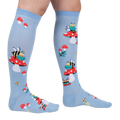 Lifestyle shot showing the socks on a person's legs, showcasing the fit and overall design.