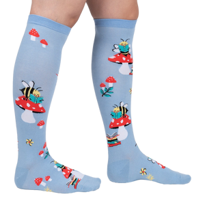 Lifestyle shot showing the socks on a person's legs, showcasing the fit and overall design.