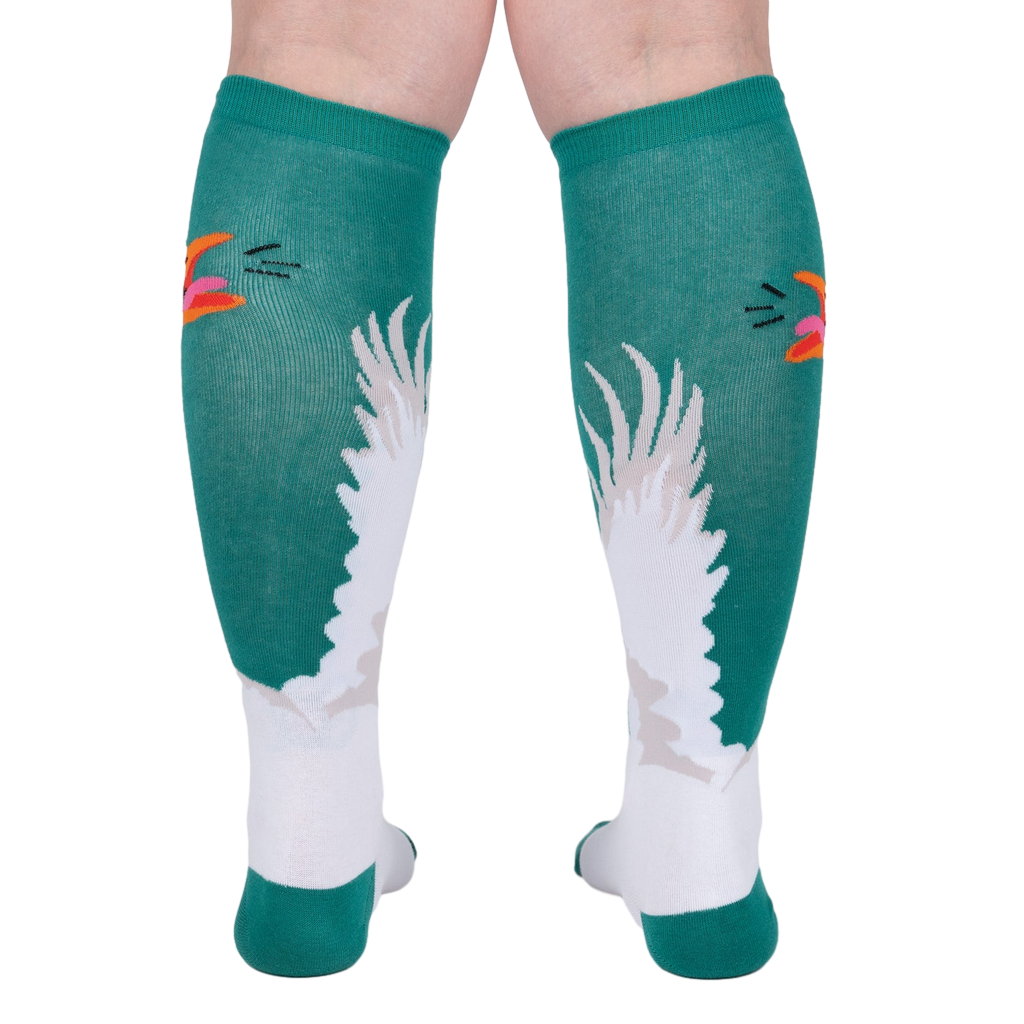 Back view of Honk! socks showcasing the full goose wing design on both socks.