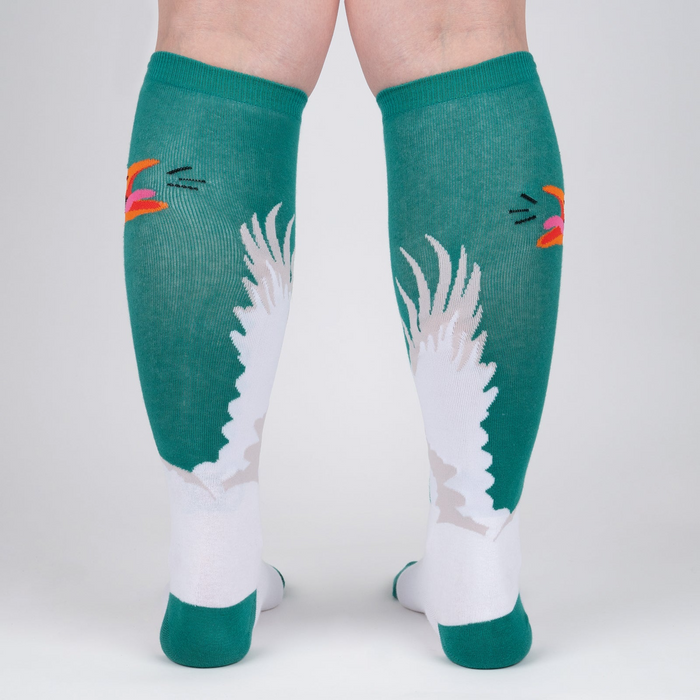 Back view of Honk! socks showcasing the full goose wing design on both socks.