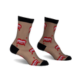 Pair of black sheer socks with red and white vampire fang design.  Ankle-height, playful and slightly spooky.