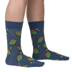 Lifestyle shot of a person wearing 'Yee Frog!' socks, showing how they look when worn.