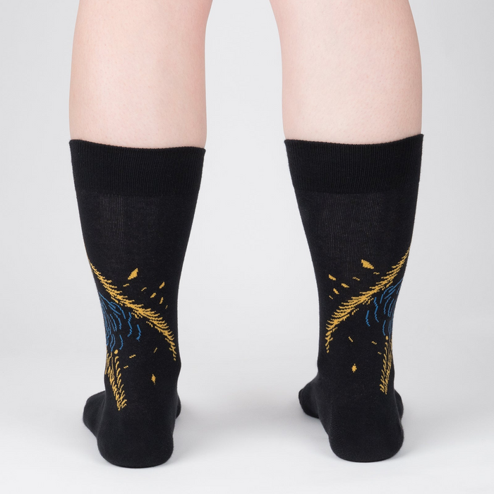 Rear view of the Night Cat socks, emphasizing the back design and the sock's overall aesthetic.