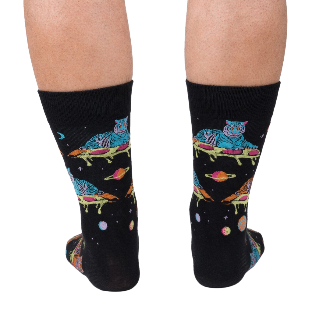 Back view of the 'Eye of the Tiger' socks, displaying the full design on both socks.