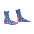 Pair of crew socks in blue with pink seahorse and bubble design.  Shimmery accents add extra flair.