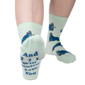 Close-up of the sock heel revealing the text: 'And I Will Walrus Love You'.