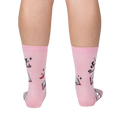 Back view of the pink "Spicy Book Club" crew socks, showcasing the design on both socks.