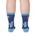 Back view of a person wearing a pair of Mushroom Cats socks, showcasing the design on the back of the socks.