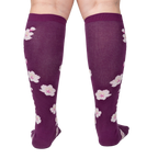 Back view of Cherry Blossom knee-high socks showing the full design.