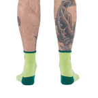 Back view of the Plant Lover socks on a person's legs.