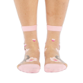 Cherry Blossoms sheer nude ankle socks with delicate pink floral design, ribbed cuffs and toes.