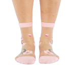 Cherry Blossoms sheer nude ankle socks with delicate pink floral design, ribbed cuffs and toes.