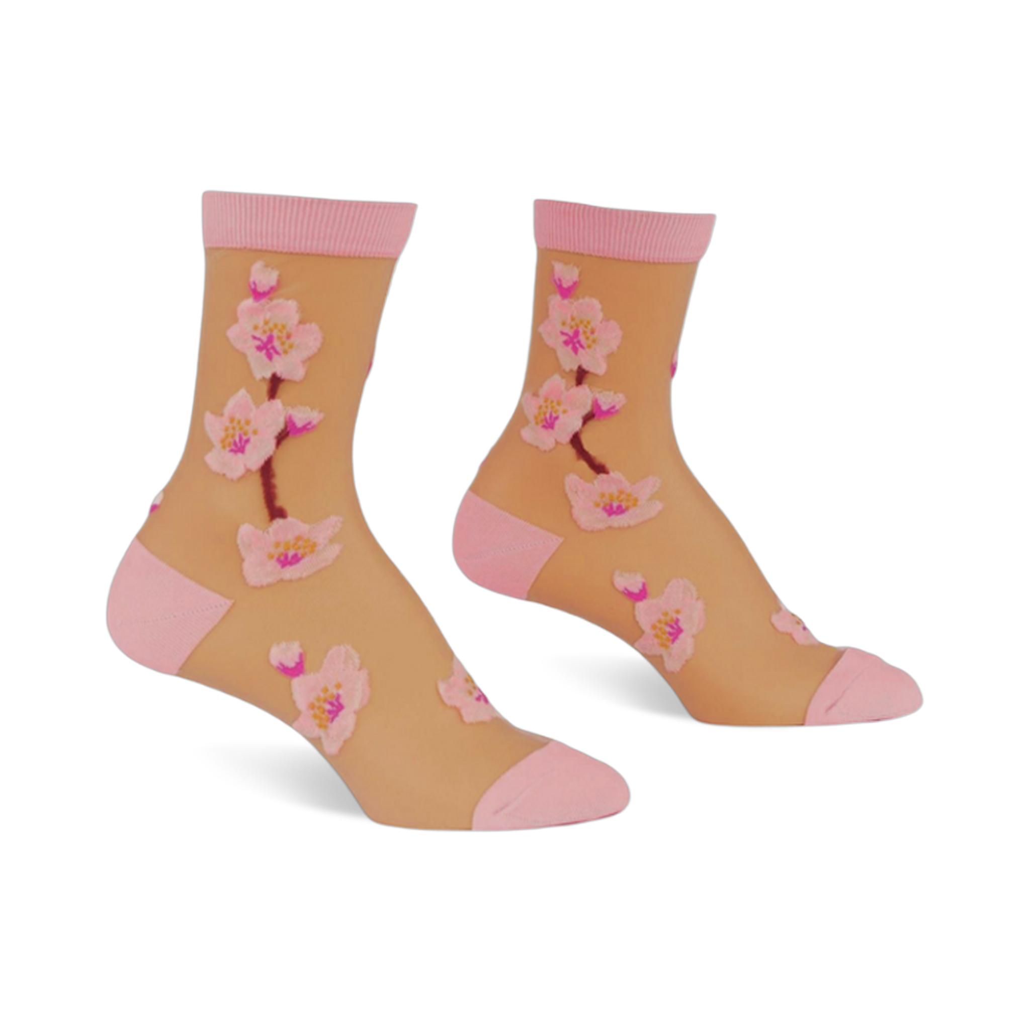 cherry blossoms  cherry blossom themed womens beige novelty crew socks
